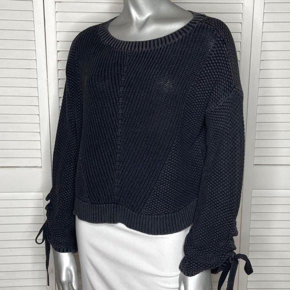 Hollister Co. Dark Gray Textured Knit Cotton Sweater w/ Tie Sleeves S Cozy Chic - Picture 2 of 8